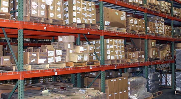Image of warehouse shelves with items on them